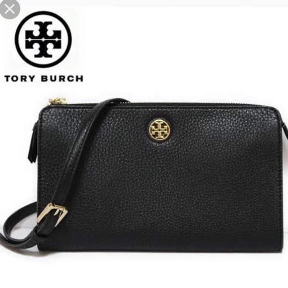 tory burch black pebbled leather tote